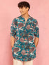 Men Teal Animal Print Plain Thigh Length Kurta