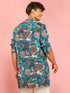 Men Teal Animal Print Plain Thigh Length Kurta