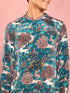 Men's Teal Crepe Animal Thigh Length Kurta Pant Set with Pyjama