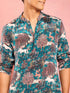 Men's Teal Crepe Animal Thigh Length Kurta Pant Set with Wide Leg Pant