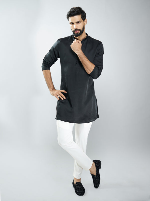 Men Silk Blend Kurta with Cream Cotton Lycra Pyjama Set
