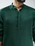 Men Bottle Green Silk Blend Kurta with Cream Cotton Lycra Pyjama Set