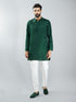 Men Bottle Green Silk Blend Kurta with Cream Cotton Lycra Pyjama Set