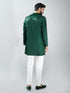Men Bottle Green Silk Blend Kurta with Cream Cotton Lycra Pyjama Set