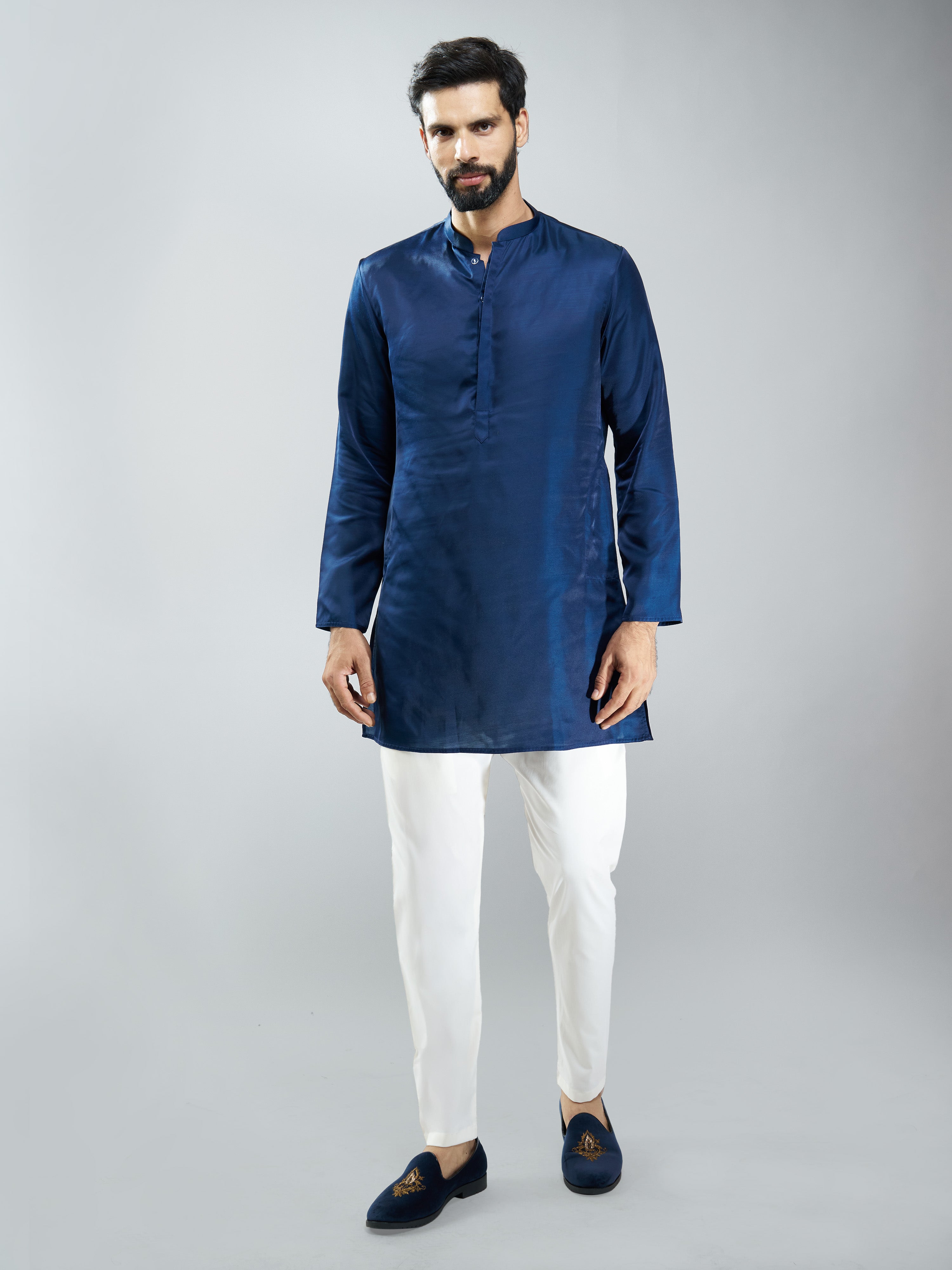 Men Silk Blend Kurta with Cream Cotton Lycra Pyjama Set