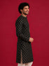 Men's Black Viscose Embroidered Knee Length Kurta