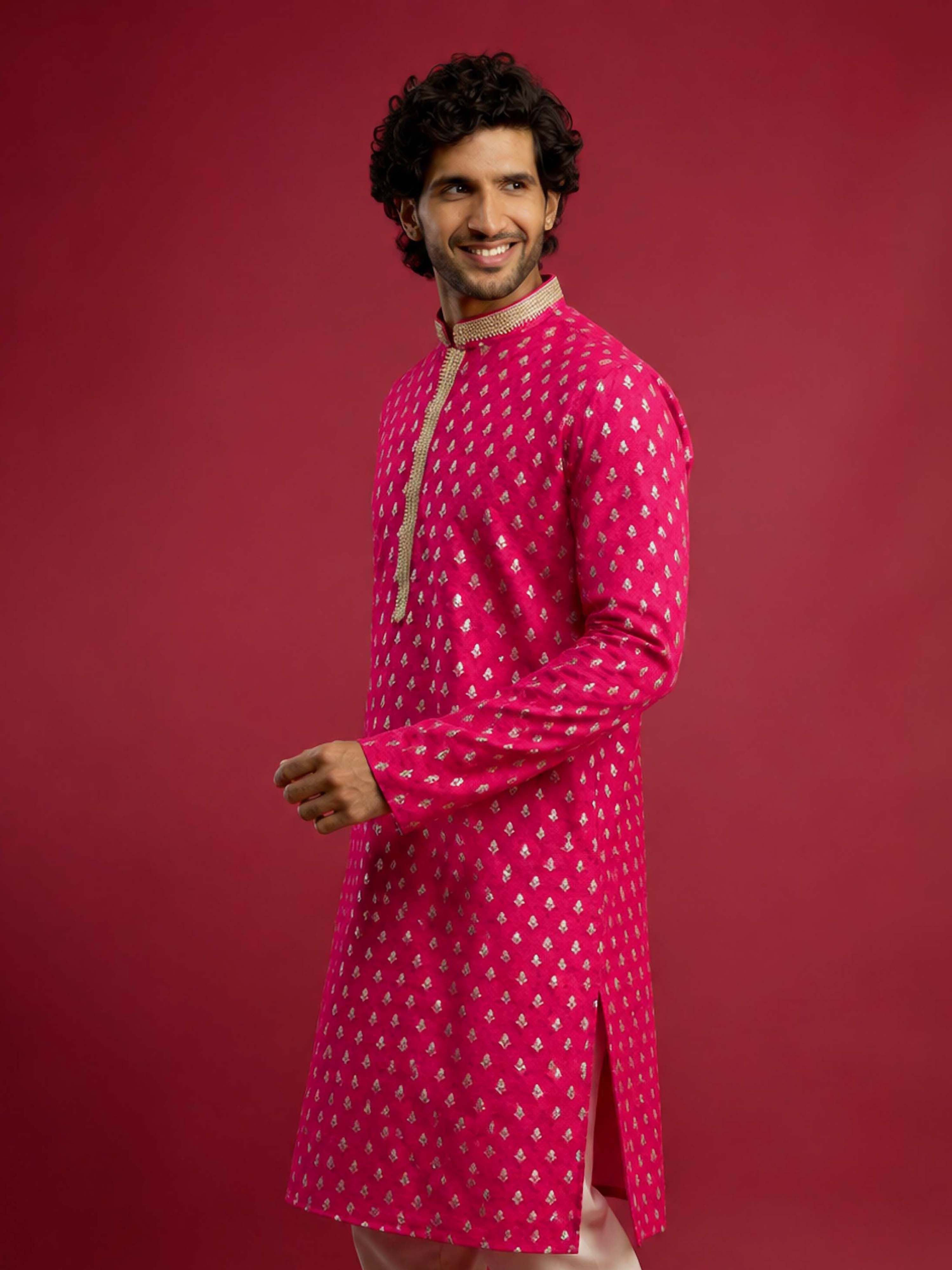 Men's Purple Viscose Self Design Knee Length Kurta