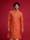 Men Orange Viscose Kurta Navratri, Diwali, Wedding, Festive, Festive Glitz, Durga Puja Ethnic Wear