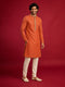 Men Orange Viscose Kurta with Pyjama Navratri, Diwali, Wedding, Festive, Festive Glitz, Durga Puja Ethnic Wear