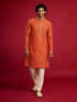 Men's Orange Viscose Self Design Knee Length Kurta with Pyjama