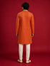 Men's Orange Viscose Self Design Knee Length Kurta with Pyjama