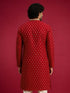 Men's Red Viscose Self Design Knee Length Kurta