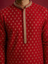 Men's Red Viscose Self Design Knee Length Kurta with Pyjama