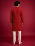 Men's Red Viscose Self Design Knee Length Kurta with Pyjama