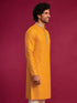 Men's Yellow Viscose Self Design Knee Length Kurta