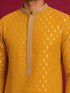 Men's Yellow Viscose Self Design Knee Length Kurta with Pyjama
