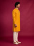 Men's Yellow Viscose Self Design Knee Length Kurta with Pyjama