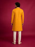 Men's Yellow Viscose Self Design Knee Length Kurta with Pyjama