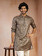 Men's Green Foil Print Ethnic Motif Silk Blend Straight Kurta