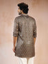 Men's Green Foil Print Ethnic Motif Silk Blend Straight Kurta