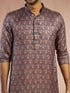 Men's Navy Blue Foil Print Ethnic Motif Silk Blend Straight Kurta