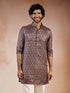 Men's Navy Blue Foil Print Ethnic Motif Silk Blend Straight Kurta