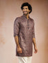Men's Navy Blue Foil Print Ethnic Motif Silk Blend Straight Kurta