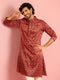 Vastramay Men's Maroon Silk Blend Geometric Print Kurta