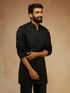 Men's Black Silk Thread Embroidered Floral Full Sleeve Long Kurta