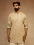 Beige Silk Blend Jacquard Kurta with Floral Thread Work
