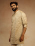 Men Beige Floral Self-Design Thigh Length Kurta