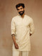 Men's Beige Silk Blend Jacquard Floral Thread Work Kurta