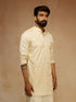 Men's Beige Silk Blend Floral Thigh Length Kurta