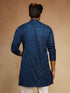 Men's Navy Blue Silk Blend Floral Thigh Length Kurta