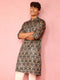 Bottle Green Floral Printed Silk Blend Kurta For Men