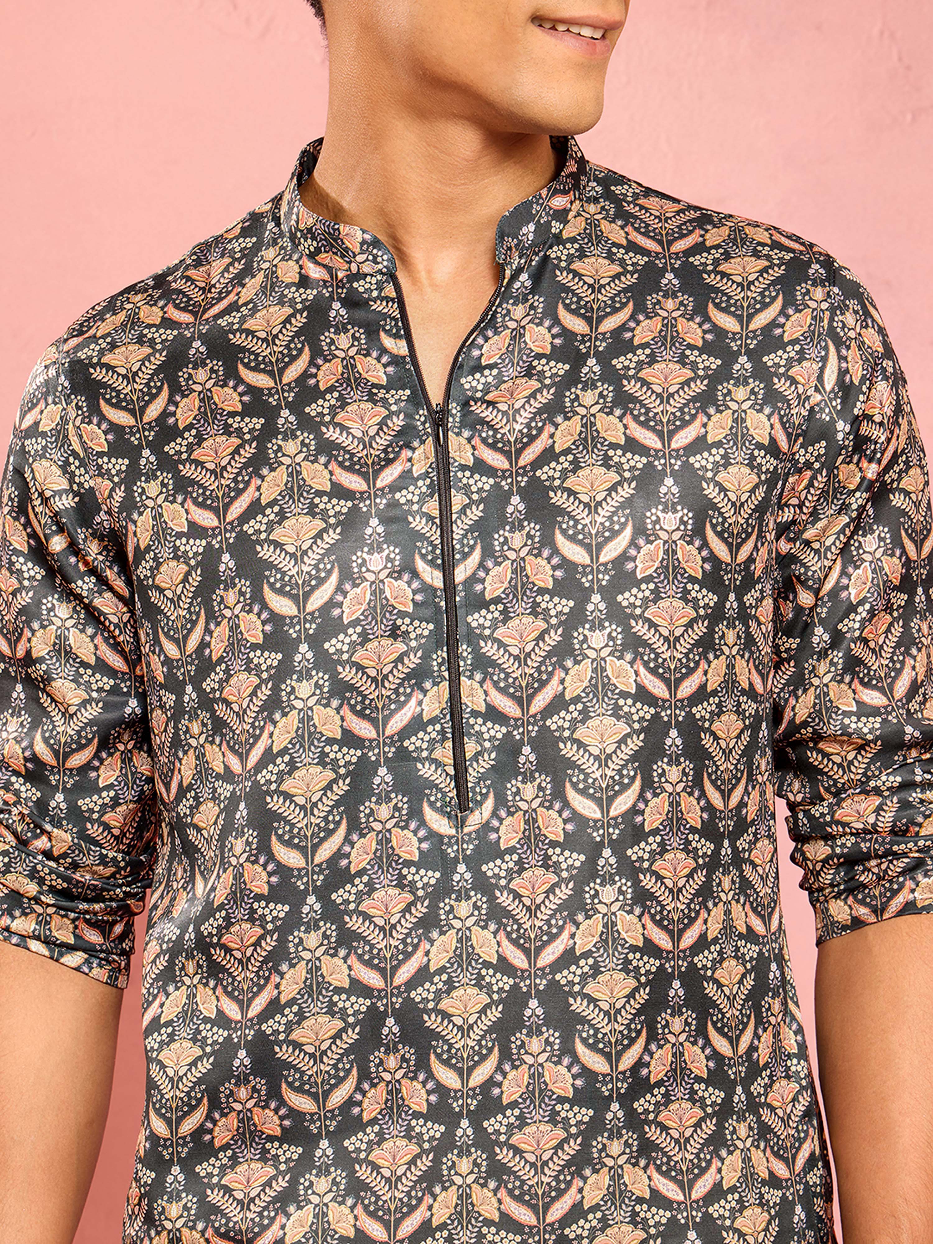 Men's Dark Green Thigh Length Kurta