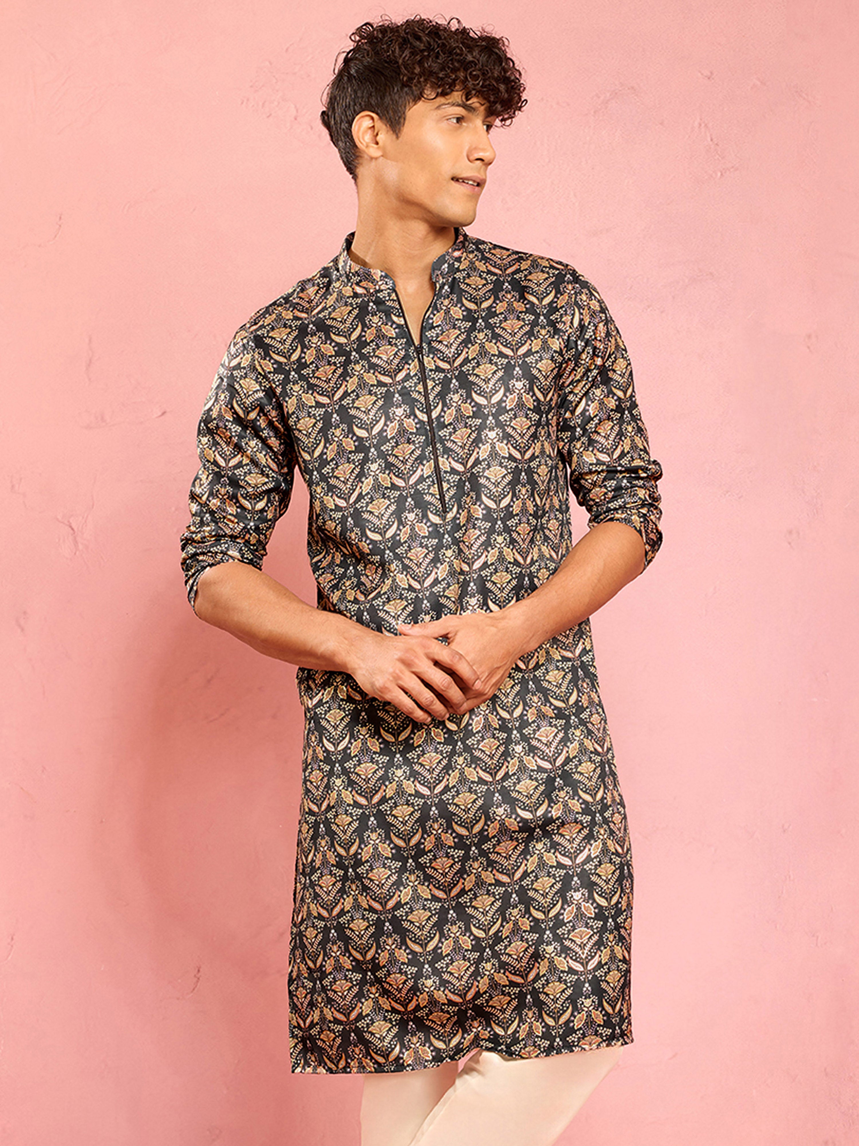 Men's Dark Green Thigh Length Kurta