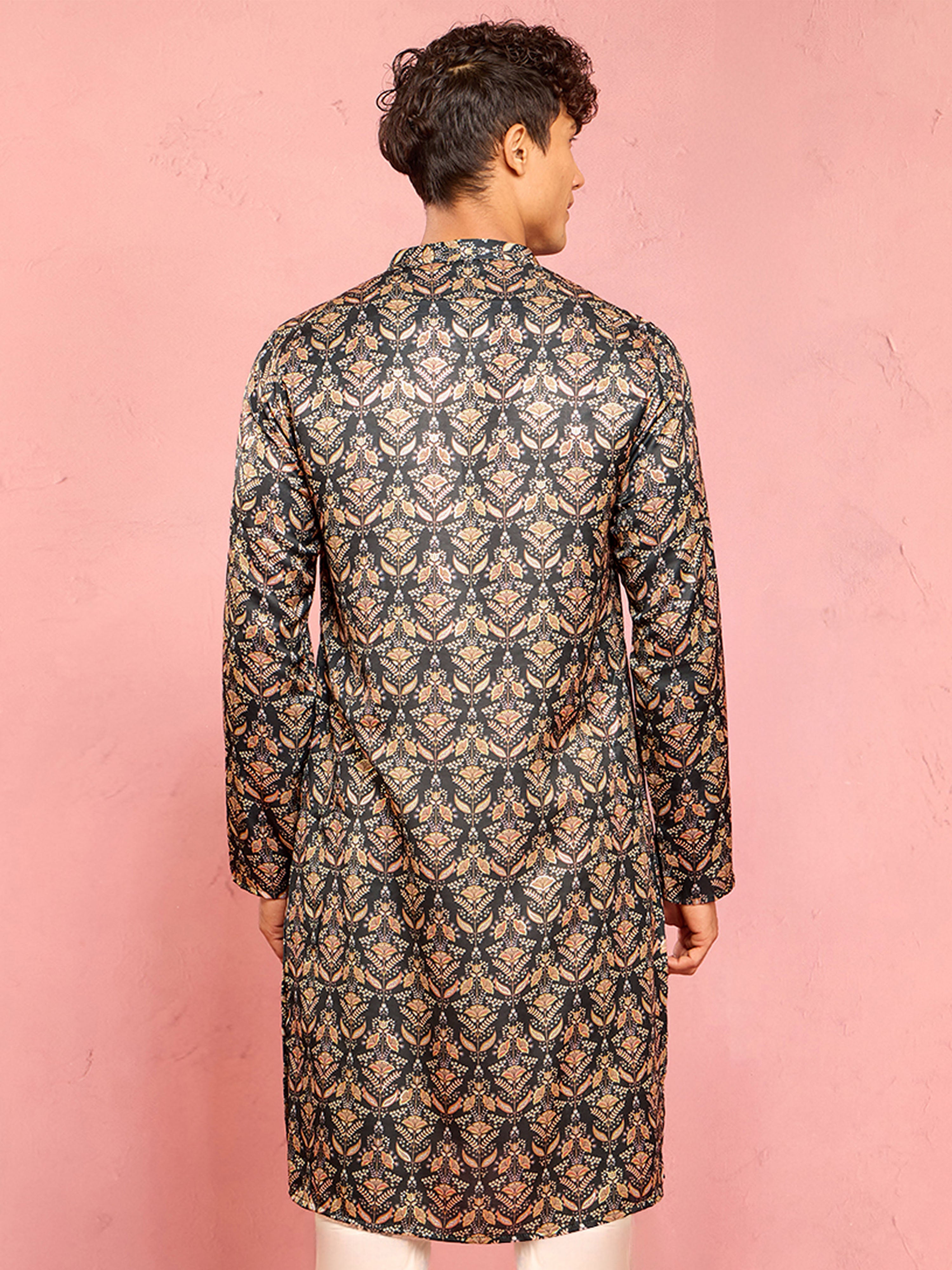 Men's Dark Green Thigh Length Kurta