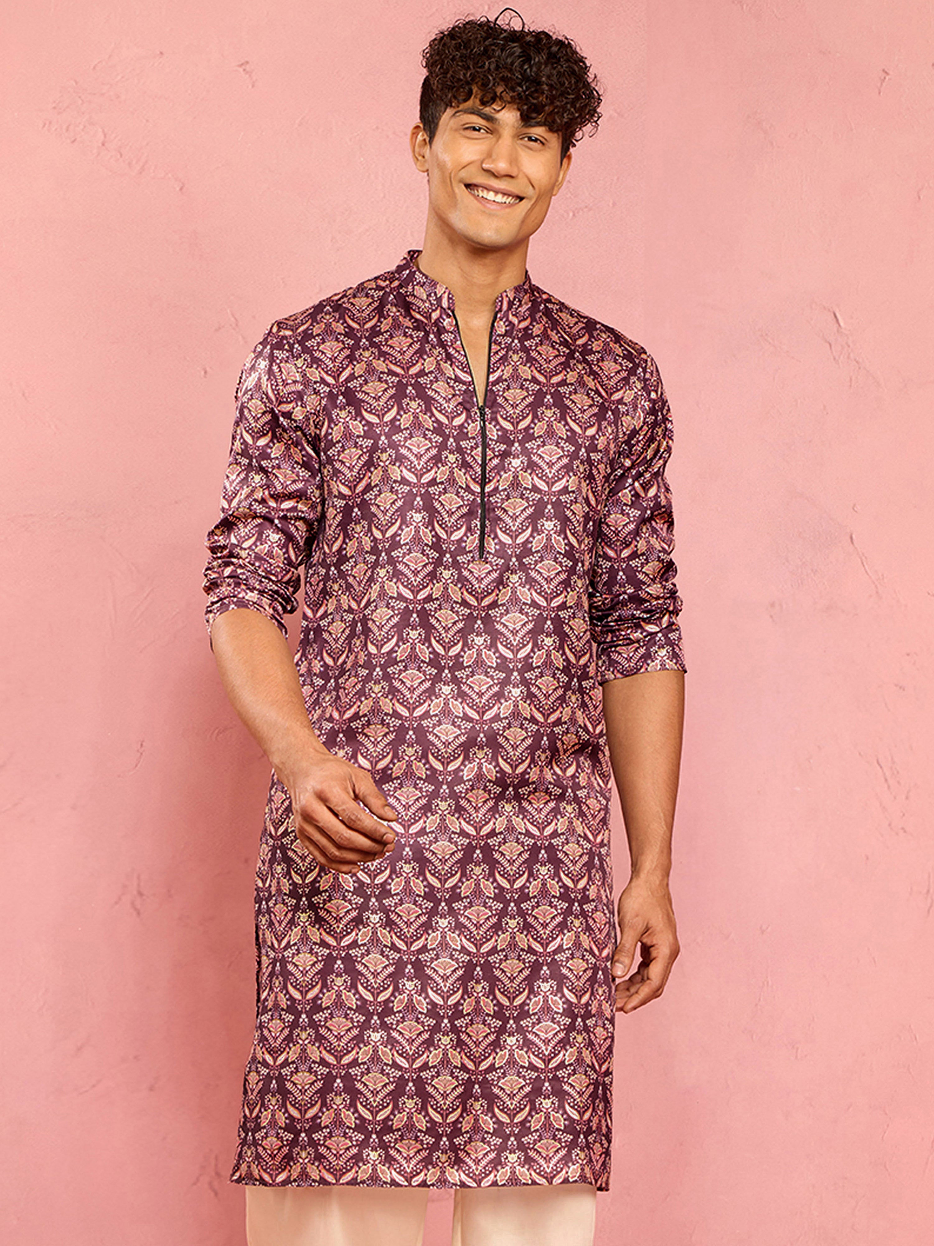 Men's Purple Thigh Length Kurta