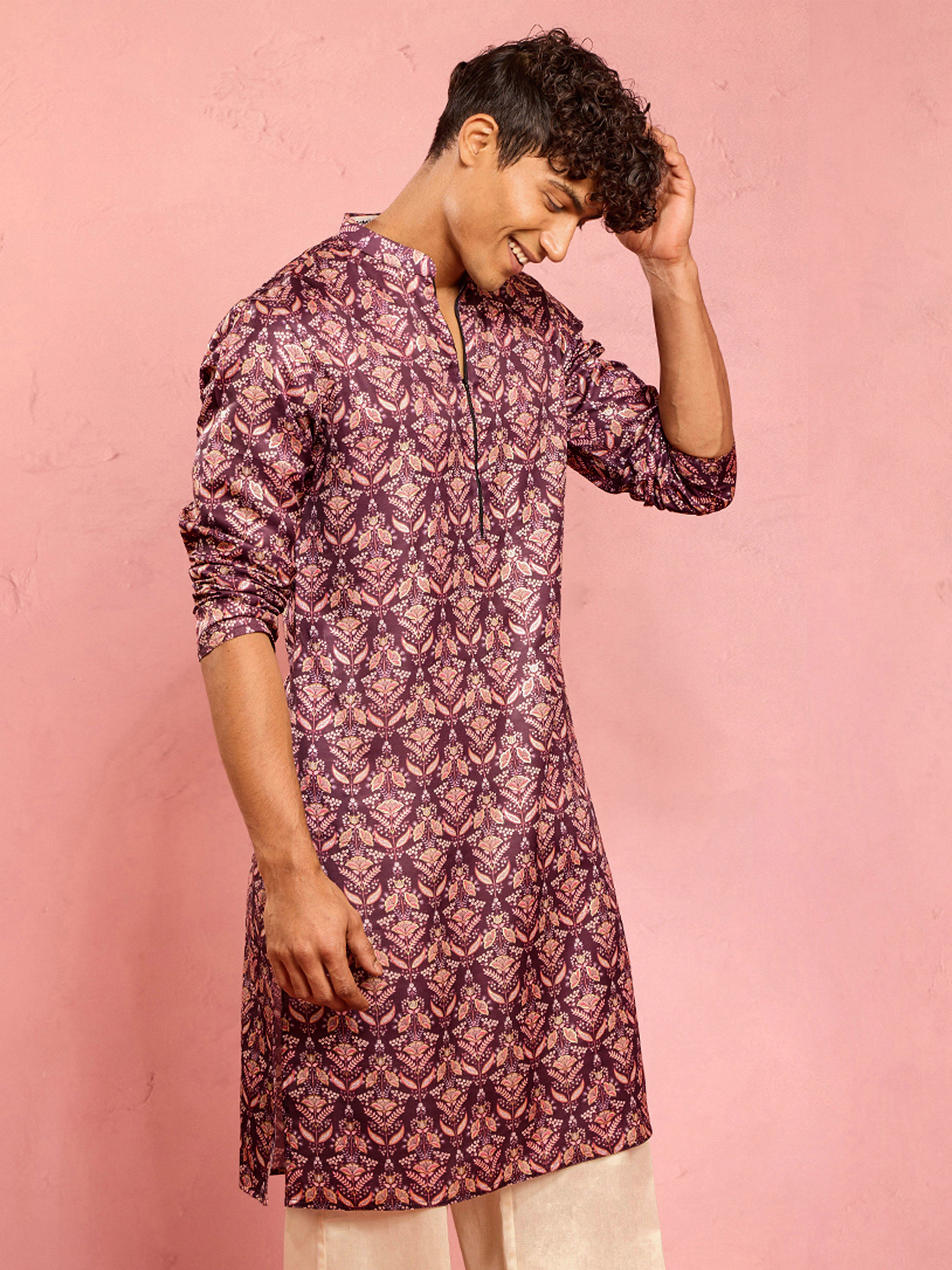 Men's Purple Thigh Length Kurta