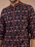 Men's Black All-Over Floral Thread Embroidered Viscose Silk Straight Kurta