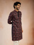 Men's Black All-Over Floral Thread Embroidered Viscose Silk Straight Kurta