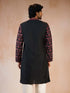 Men's Black All-Over Floral Thread Embroidered Viscose Silk Straight Kurta