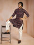 Men's Black All-Over Floral Thread Embroidered Viscose Silk Straight Kurta