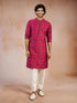 Men Falsa All-Over Floral Thread Embroidered Viscose Silk Kurta with Cream Fine Satin Pyjama Set