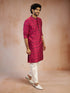 Men Falsa All-Over Floral Thread Embroidered Viscose Silk Kurta with Cream Fine Satin Pyjama Set