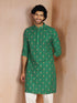 Men's Green Chikankari All-Over Geometric Embroidered Silk Blend Straight Kurta