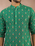 Men's Green Chikankari All-Over Geometric Embroidered Silk Blend Straight Kurta