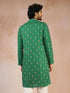 Men's Green Chikankari All-Over Geometric Embroidered Silk Blend Straight Kurta
