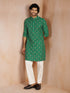 Men's Green Chikankari All-Over Geometric Embroidered Silk Blend Straight Kurta
